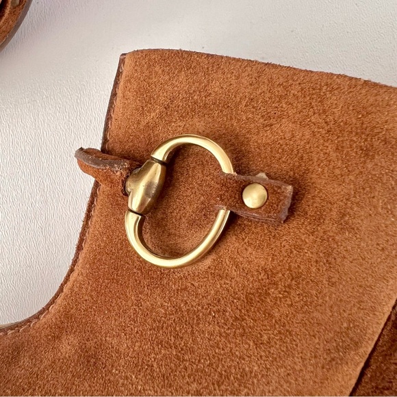 GUCCI | Brown Suede Horsebit Nailhead High Heel Wood Mule Clogs Platform US 8.5 - Picture 12 of 16